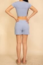 Ribbed Knit Drawstring Lounge Shorts Set