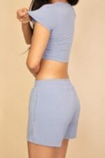 Ribbed Knit Drawstring Lounge Shorts Set