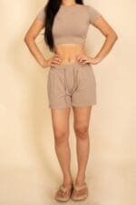 Ribbed Knit Drawstring Lounge Shorts Set