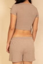 Ribbed Knit Drawstring Lounge Shorts Set