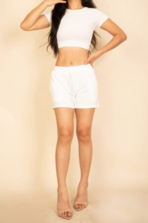 Ribbed Knit Drawstring Lounge Shorts Set