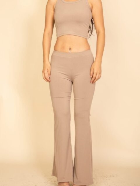 Ribbed Sleeveless Crop Top & Flared Pants Set