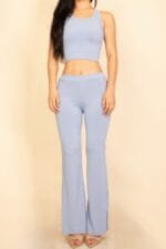 Ribbed Sleeveless Crop Top & Flared Pants Set