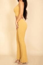 Ribbed Sleeveless Crop Top & Flared Pants Set