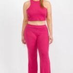 Plus Ribbed Cropped Top And Bootcut Pants Sets – Chic Outfit