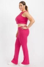 Plus Ribbed Cropped Top And Bootcut Pants Sets