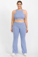 Plus Ribbed Cropped Top And Bootcut Pants Sets