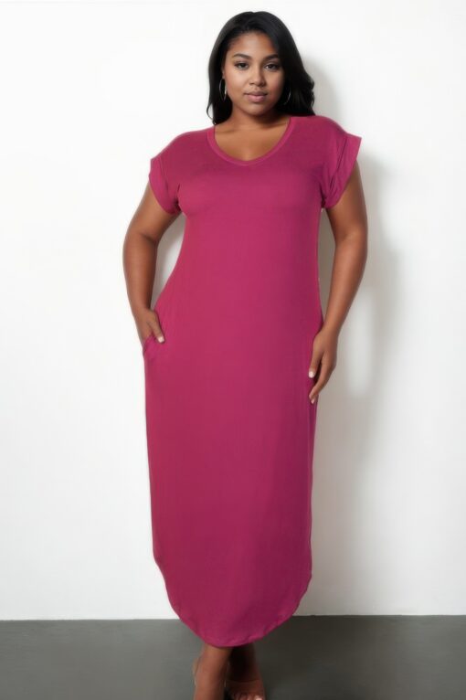 Plus Size Hidden Pocket Batwing Sleeve V Neck Long Dress - Image 4