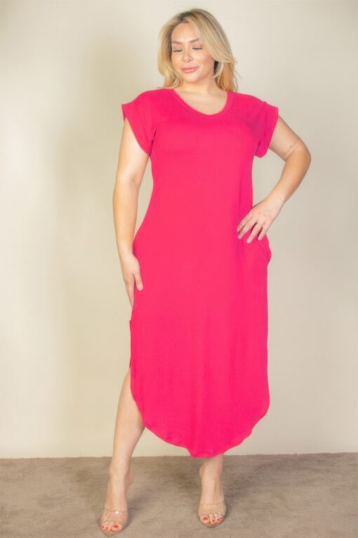 Plus Size Hidden Pocket Batwing Sleeve V Neck Long Dress - Image 5
