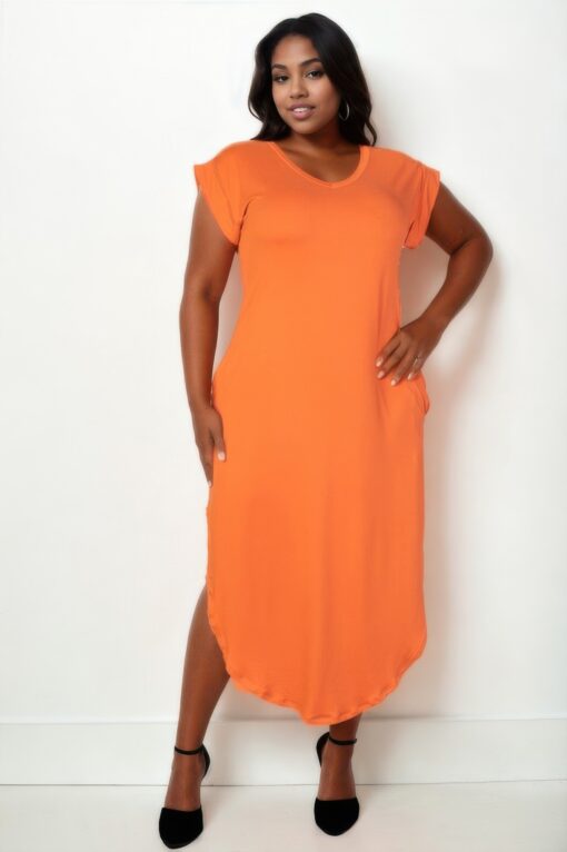 Plus Size Hidden Pocket Batwing Sleeve V Neck Long Dress - Image 8