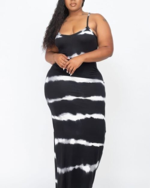 Stripe Maxi Dress - Plus Size Tie-dye Printed