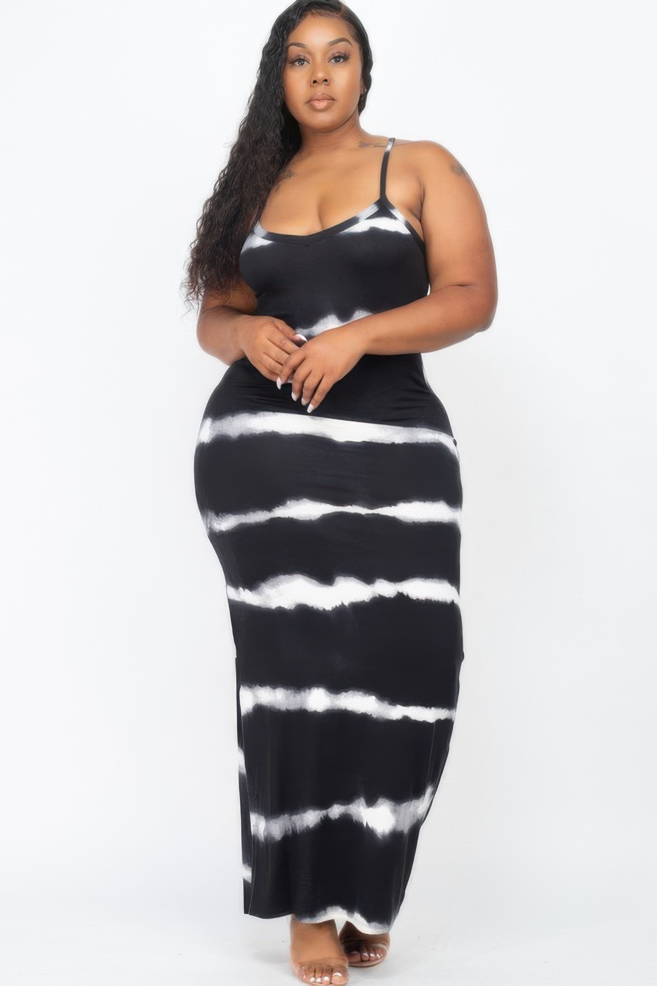 Stripe Maxi Dress - Plus Size Tie-dye Printed