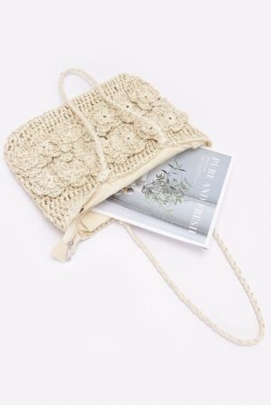 Faux Straw Multi Flower Tote Bag