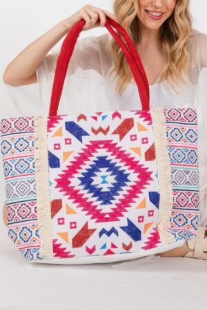 Boho Print Fringe Tote Bag