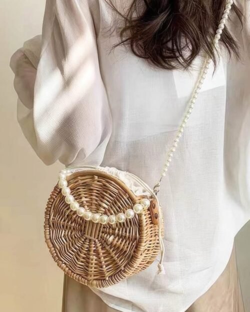 Handmade Bamboo Clutch W/pearl Handle