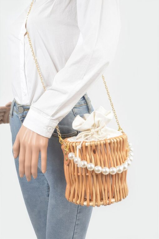 Bamboo Clutch W Faux Pearl Handle - Image 2