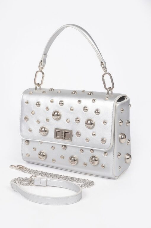 Faux Leather Multi Metal Studded Shoulder Bag - Image 2