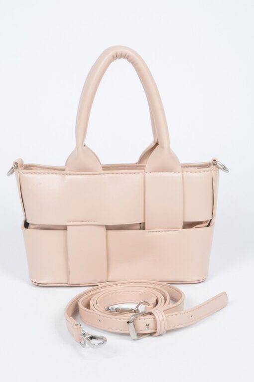 Faux Leather Braided Small Tote Bag - Image 2