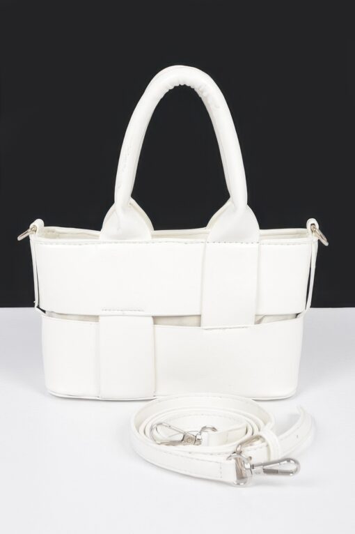 Faux Leather Braided Small Tote Bag - Image 4