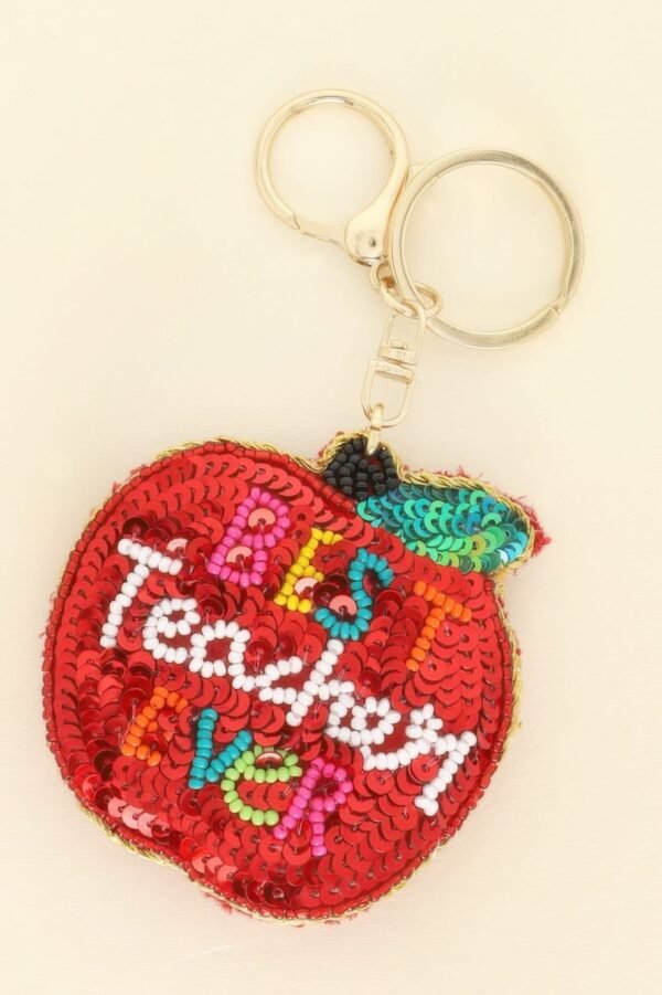 Best Teacher Ever Bead Embroidered Apple Keychain