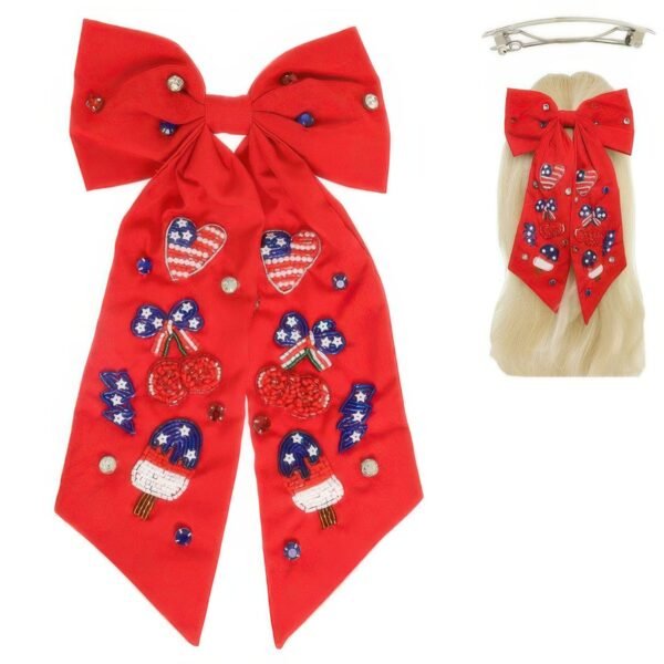 American Flag Bow Barrette Hair Clip