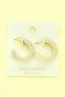 Gold Plated White Pearl Pave C-hoop Earrings