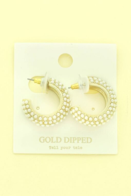 Gold Plated White Pearl Pave C-hoop Earrings