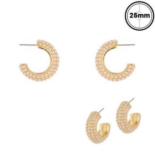 Gold Plated White Pearl Pave C-hoop Earrings