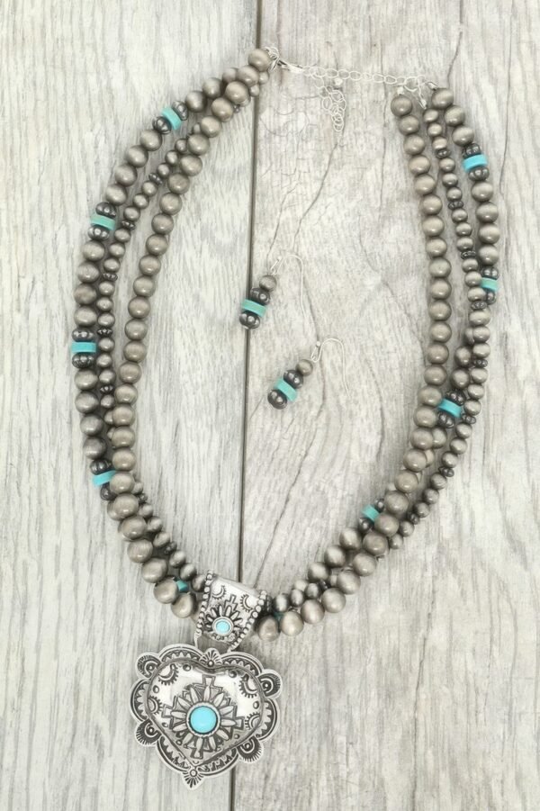 Western Turquoise Heart Pendant Necklace Set