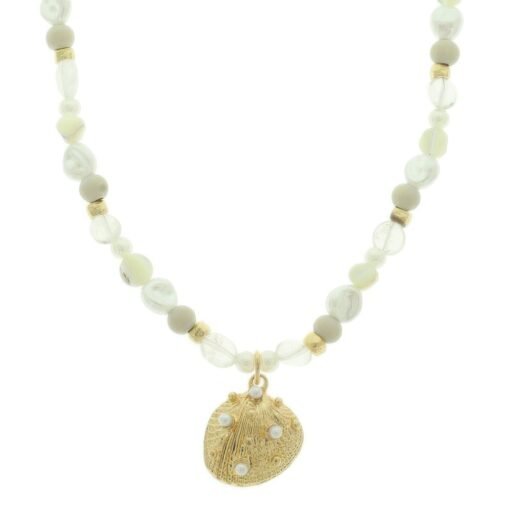 Scallop Shell Pendant Pearl Bead Necklace