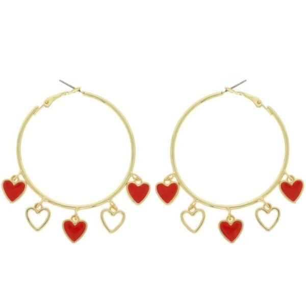 Red Acetate Resin Heart Charm Hoop Earrings