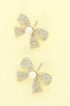 Jeweled Short Tail Bow Ribbon Earrings