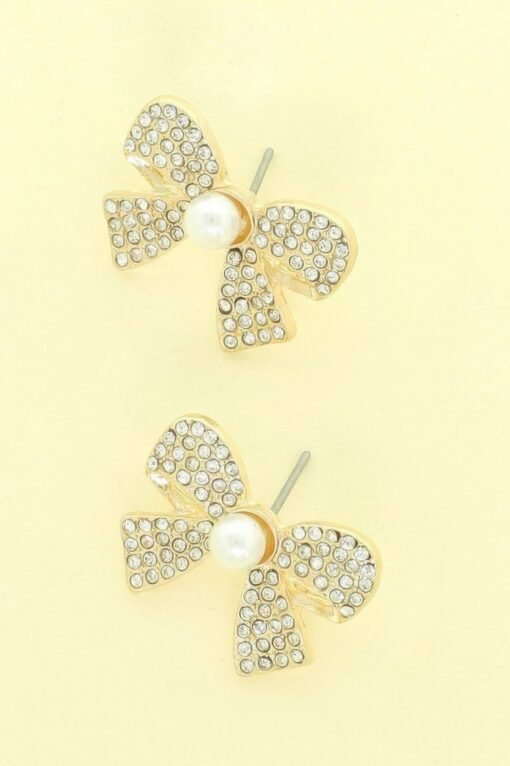 Jeweled Short Tail Bow Ribbon Earrings