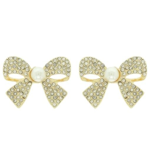 Jeweled Short Tail Bow Ribbon Earrings
