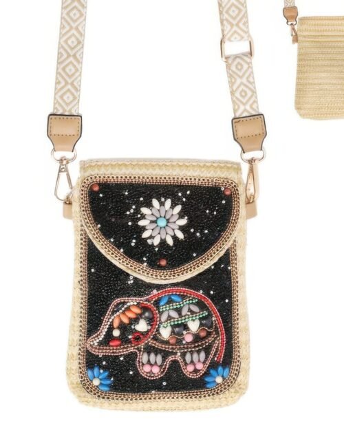 Turquoise Seed Bead Elephant Crossbody Bag