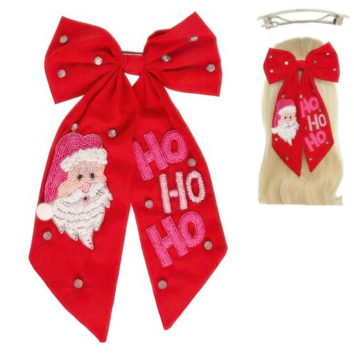 Christmas Santas Hohoho Bow Barrette Hair Clip - Image 3