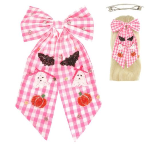Halloween Gingham Theme Bow Ribbon Barrette Clip - Image 2