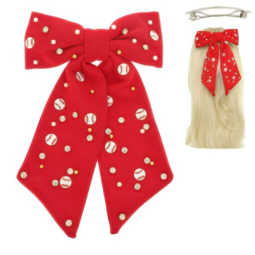 Gane Day Jeweled Baseball Bow Barrette Hair Clip - Image 2