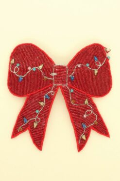 Christmas Lights Bow Beaded Barrette Hair Clip