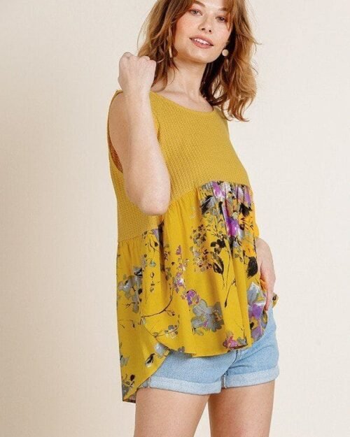 Sleeveless Waffle Knit Round Neck Tank Top