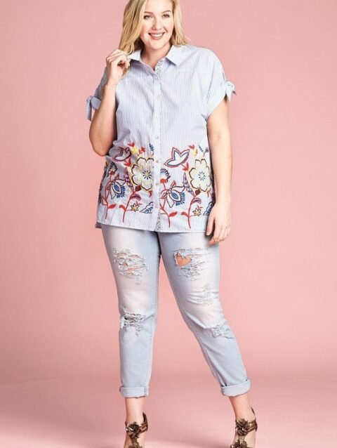 Striped Buttoned Down Collared Blouse