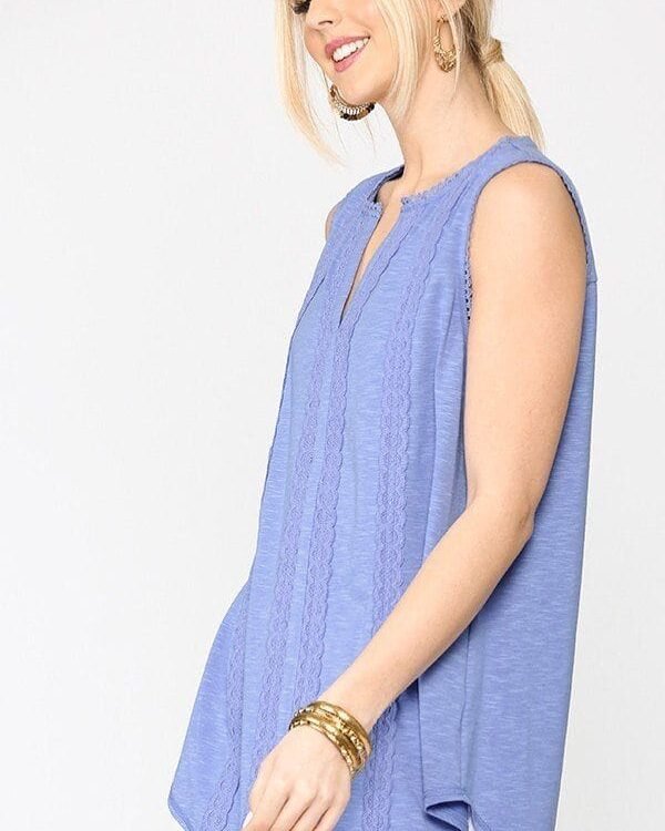 Sleeveless Lace Trim Tunic Top With Scoop Hem