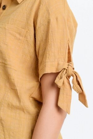 Short Sleeve Button Up Top With Tie Sleeve Short Sleeve Button Up Top With Tie Sleeve
