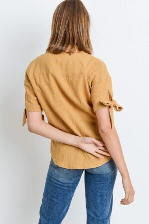 Short Sleeve Button Up Top With Tie Sleeve Short Sleeve Button Up Top With Tie Sleeve