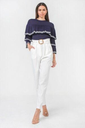 Stylish Paperbag Waist Pant With Rattan Buckle Belt