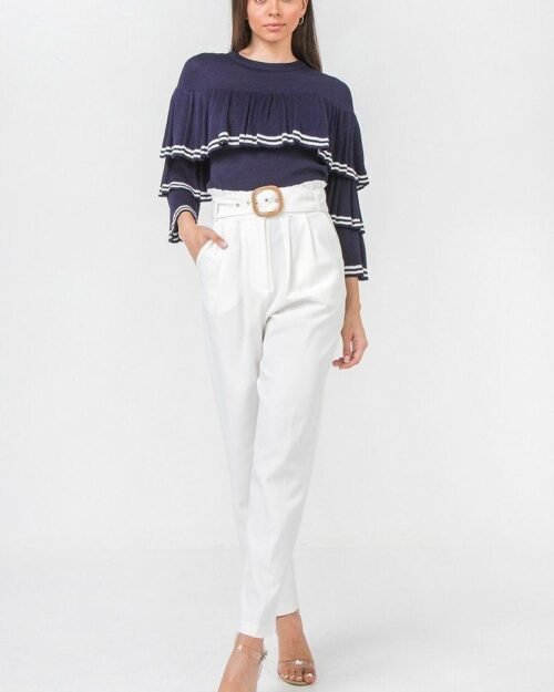 Stylish Paperbag Waist Pant With Rattan Buckle Belt