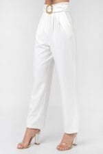 Stylish Paperbag Waist Pant With Rattan Buckle Belt
