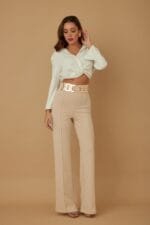 High-Rise Gold Buckle Pants – Slim Women’s Trousers