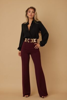 High-Rise Gold Buckle Pants – Slim Women’s Trousers