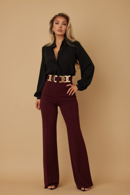 High-Rise Gold Buckle Pants – Slim Women’s Trousers - Image 9